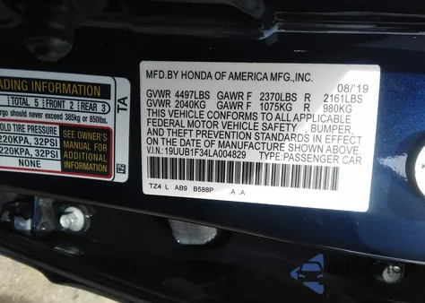 2020 Acura Tlx Standard из США, поврежденный, VIN 19UUB1F34LA004829